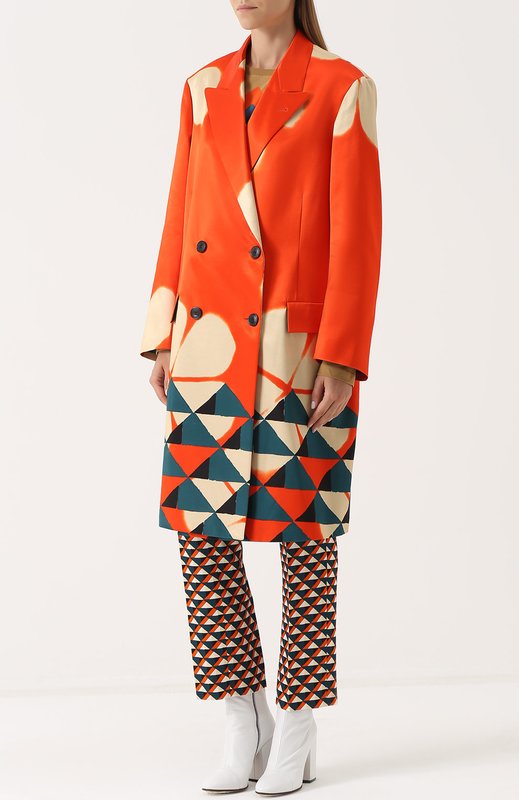 Geometric Oversized Orange Double Breasted Overcoat