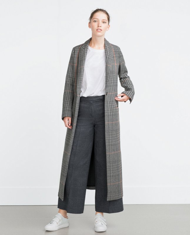 Grey Print Goose Overcoat at Culottes