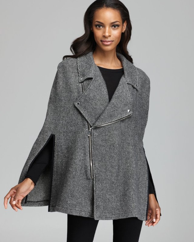 Grey na naka-Twe Zipper Cape Coat