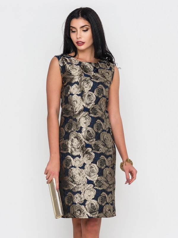 Katamtamang haba na brocade sheath dress