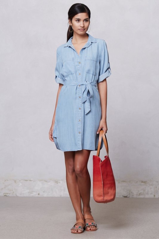 Maikling Sleeve Jeans Shirt Dress