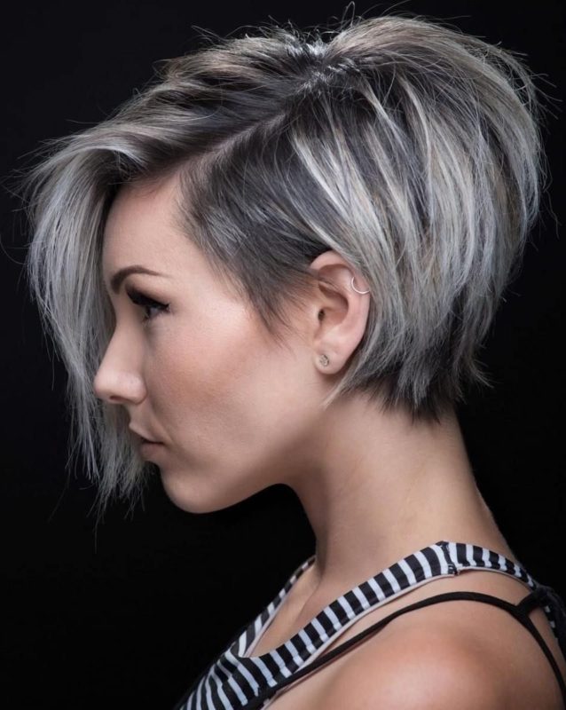 Asymmetric bob haircut girl at one-way na extension