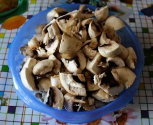 Salade de haricots, champignons et biscottes