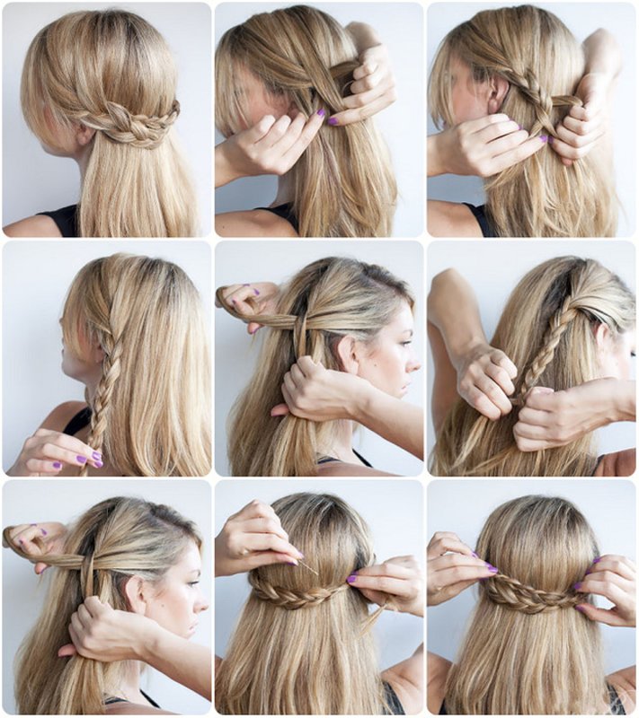 Coiffure tresse demi-couronne en étapes