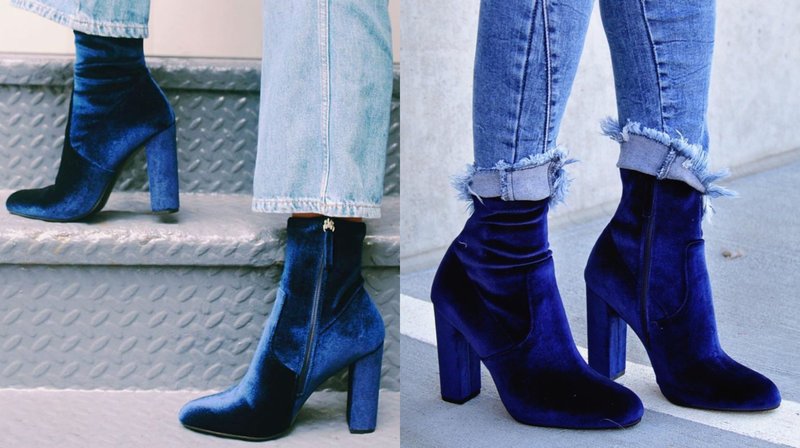 Mga Blue Velvet Ankle Boots