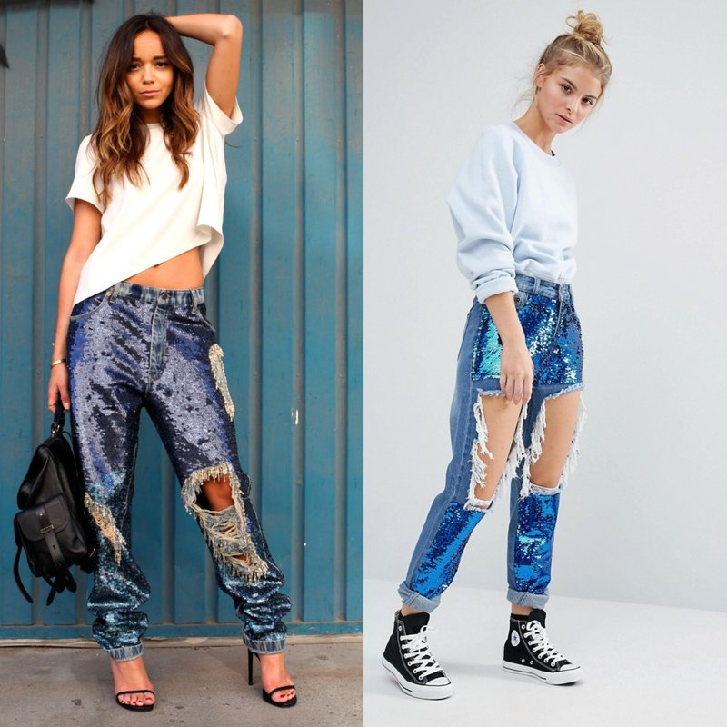 Jeans sequin decoration: looks stylés