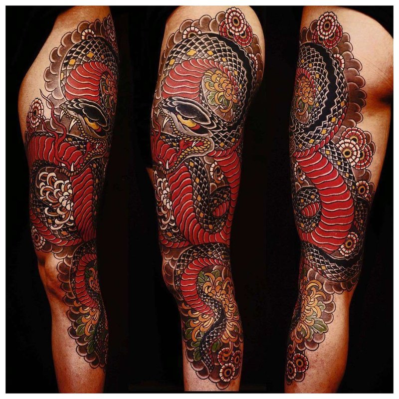 Tatouage de la jambe colorée