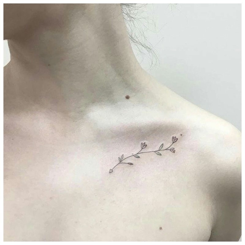 Tatouage de brindille tendre clavicule