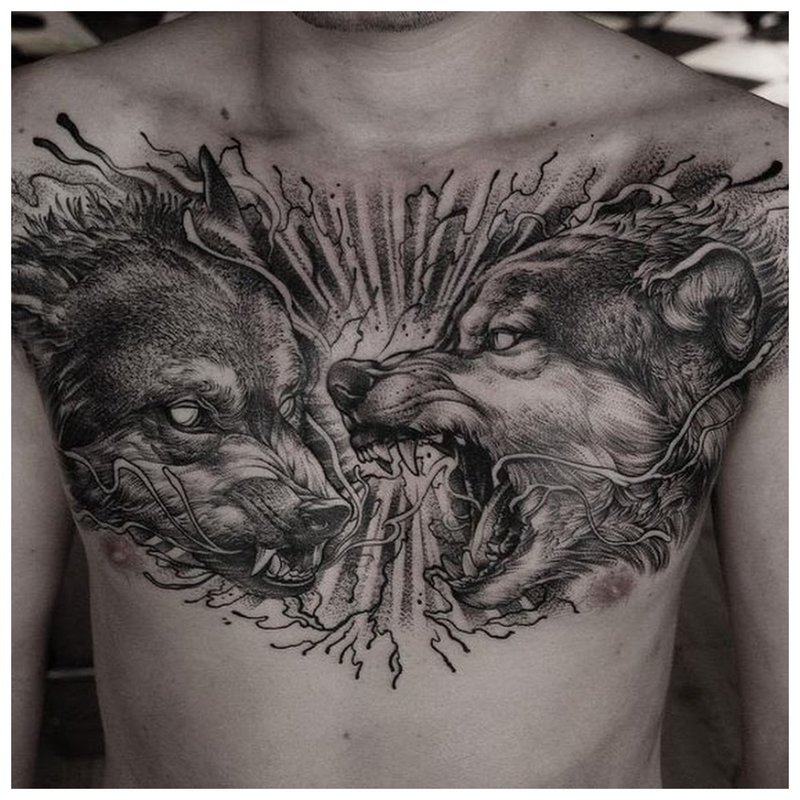 2 lobo - tattoo sa dibdib