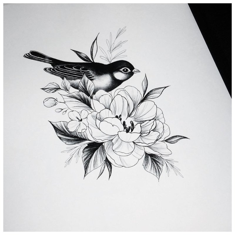 Croquis de thème floral et animalistique pour tatoueuse