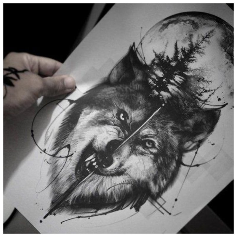 Sketch ng Wolf para sa tattoo