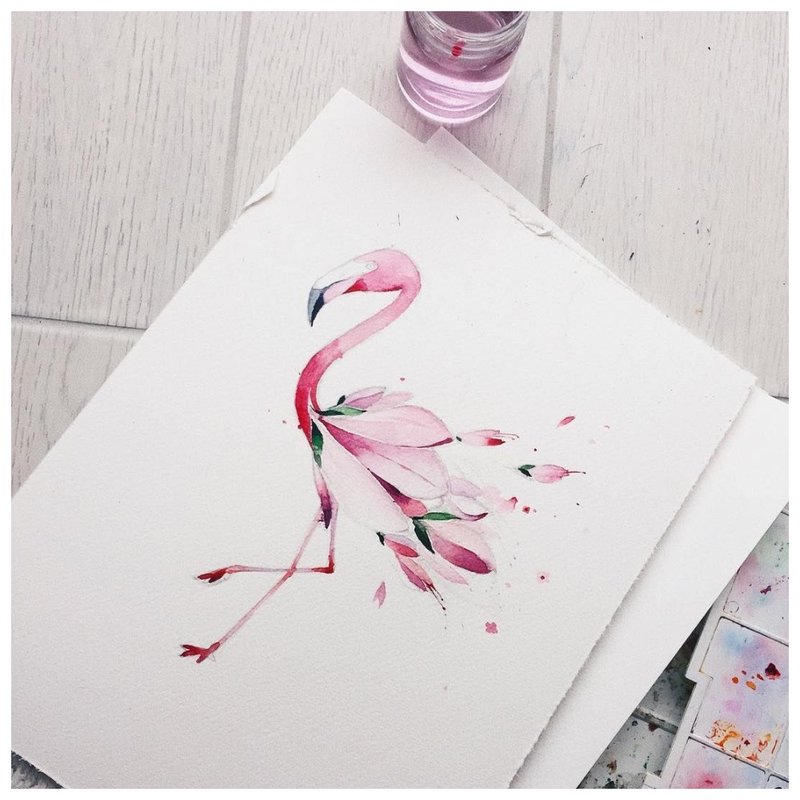 Flamingo sketch para sa tattoo ng watercolor