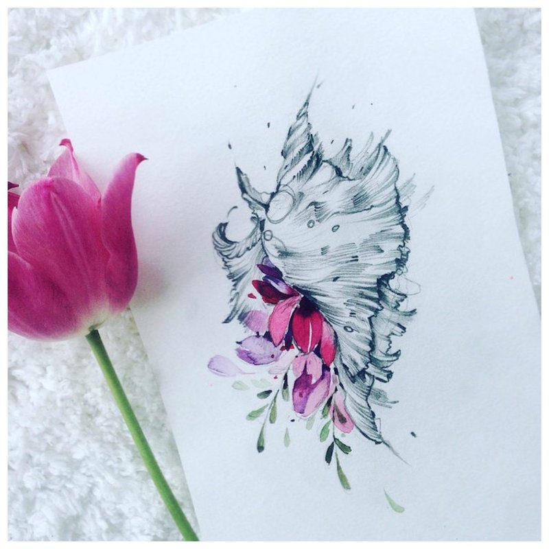 Sketch ng watercolor ng bulaklak para sa tattoo