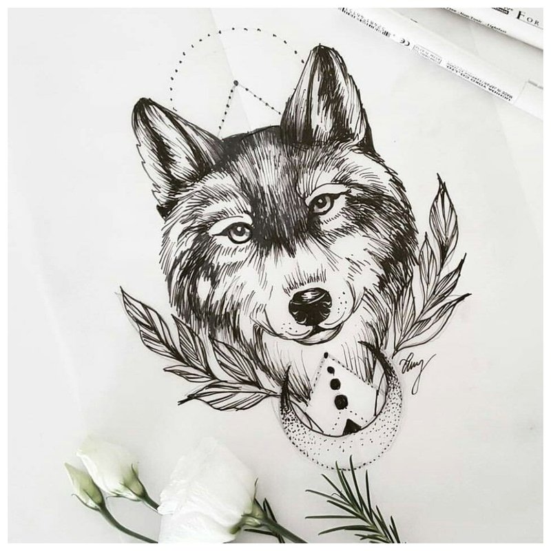 Nakangiting lobo - sketch para sa tattoo