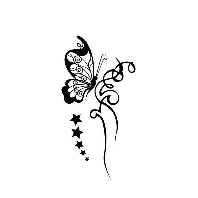 Butterfly at bulaklak na tattoo sketch