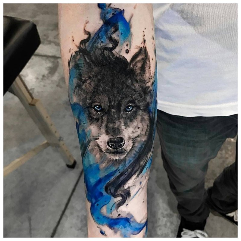 Wolf sa istilo ng kulay - tattoo tattoo