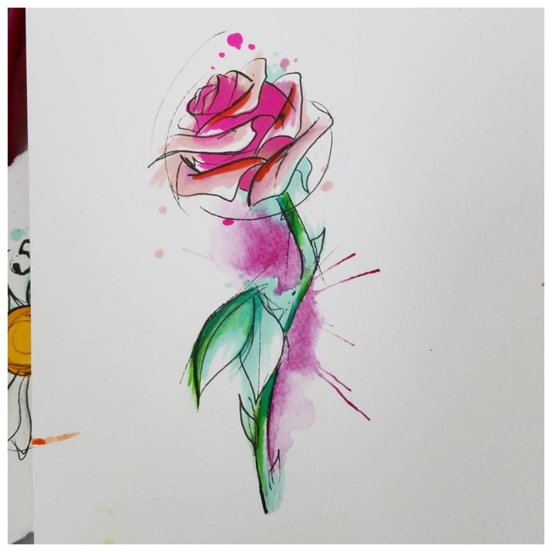 Sketch ng watercolor ng mga rosas para sa tattoo.