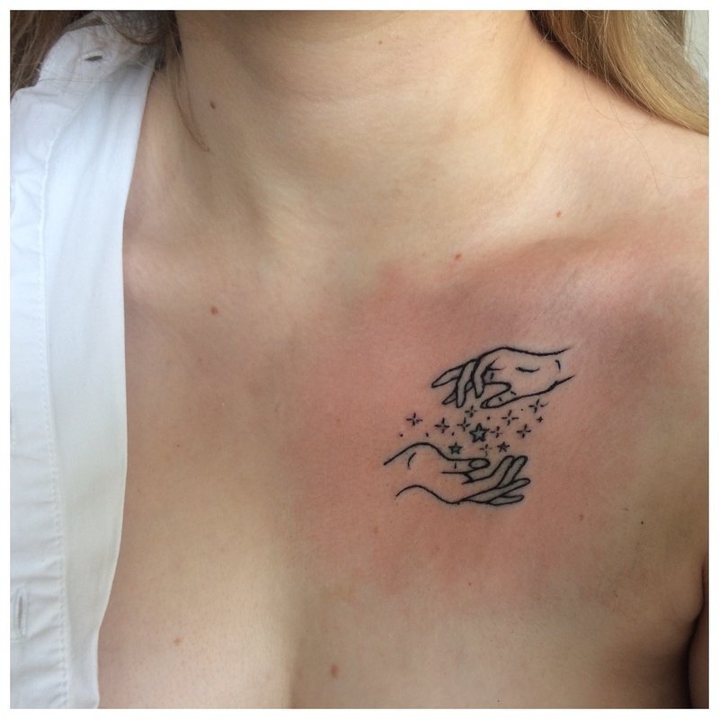 Deux bras - tatouage sous la clavicule