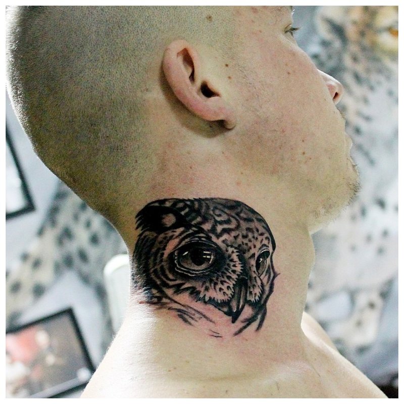 Owl tattoo sa leeg ng isang lalaki