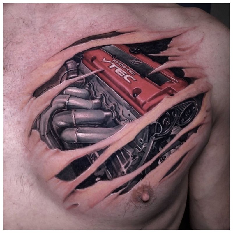 Tattoo sa dibdib ng Cyberpunk